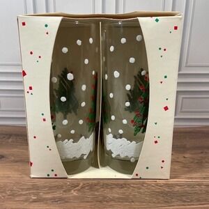 Vintage Coolers Market Place Christmas Tree Drinking Glasses Set Of 4 15 oz NOS